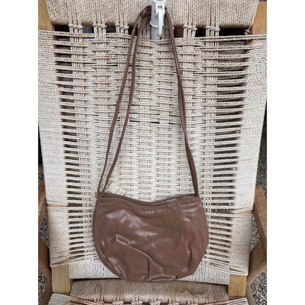 Vintage Valerie Barad Brown‎ Faux Leather Rosette Crossbody Bag 80s Slouchy